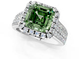 Silver Fancy Green Asscher  Halo Round Diamond Pave Band with Prong Setting 1