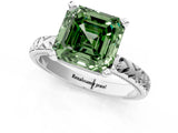 Silver Fancy Green Asscher  Solitaire Diamond Engagement Ring with XO Engraved Band and Four-Prong Setting 2