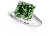 Silver Fancy Green Asscher  Solitaire Diamond Ring with Four-Prong Setting and Tapered Band 2
