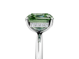 Silver Fancy Green Asscher  Solitaire Diamond Ring with a Classic Band and Four-Prong Setting