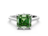 Silver Fancy Green Asscher  Solitaire Engagement Ring with Six-Prong Setting and Classic Band 1