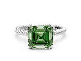 Silver Fancy Green Asscher  Solitaire Twist Band Ring with Four-Prong Setting