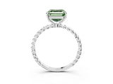 Silver Fancy Green Asscher  Solitaire Twist Band Ring with Four-Prong Setting_3