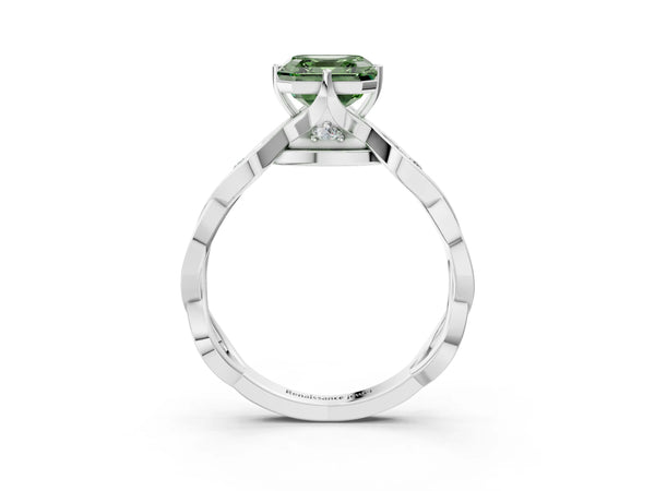 Sterling Silver Asscher Cut Accented Twist Engagement Ring Setting for Fancy Green Center