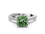 Silver Fancy Green Cushion  Brilliant Diamond Solitaire with Pavé Band and Four-Prong Setting 1