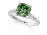 Silver Fancy Green Cushion  Brilliant Diamond Solitaire with Pavé Band and Four-Prong Setting 2