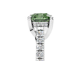 Silver Fancy Green Cushion  Brilliant Diamond Solitaire with Pavé Band and Four-Prong Setting