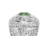 Silver Fancy Green Cushion Cut Brilliant Halo Pave Diamond Milgrain Ring_11