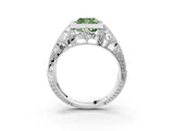 Silver Fancy Green Cushion Cut Brilliant Milgrain Filigree Diamond Ring with Square Prong Setting_9