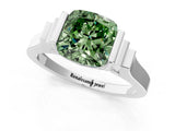 Silver Fancy Green Cushion Cut Brilliant Solitaire Diamond Ring with Channel Set Band and Bar Prong Setting_19