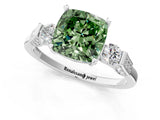 Silver Fancy Green Cushion Cut Brilliant Three-Stone Pave Band with Four-Prong Setting_7