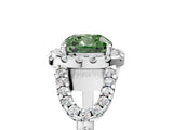 Silver Fancy Green Cushion Cut Cut Diamond Halo Engagement Ring with Open Split Pavé Band_11