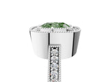 Silver Fancy Green Cushion Cut-Cut Diamond Halo Engagement Ring with Pave Band and Prong Setting_11