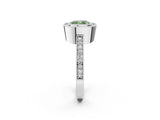Silver Fancy Green Cushion Cut-Cut Diamond Halo Engagement Ring with Pave Band and Prong Setting_8