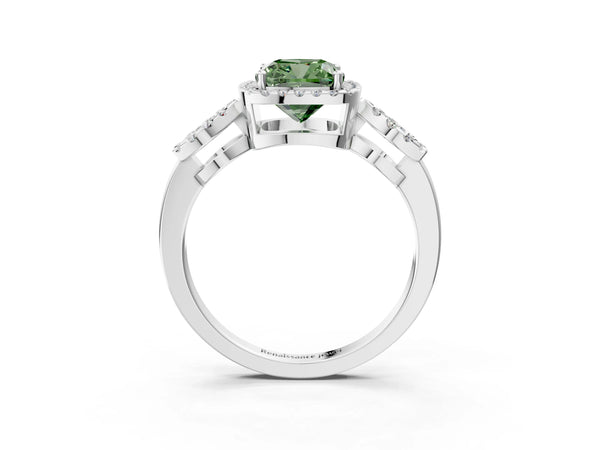 Sterling Silver Cushion Cut Pave Infinity Halo Engagement Ring Setting for Fancy Green Center