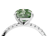 Silver Fancy Green Cushion Cut Diamond Brilliant Solitaire Ring with Pavé Band and Four-Prong Setting_40