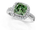 Silver Fancy Green Cushion Cut Diamond Double Halo Ring with Split Shank and Four-Prong Setting_7
