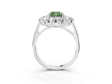 Silver Fancy Green Cushion Cut Diamond Floral Double Halo Engagement Ring with Prong Setting_153