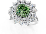 Silver Fancy Green Cushion Cut Diamond Floral Double Halo Engagement Ring with Prong Setting_31