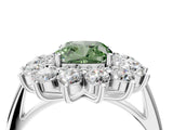 Silver Fancy Green Cushion Cut Diamond Floral Double Halo Engagement Ring with Prong Setting_34
