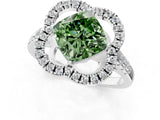Silver Fancy Green Cushion Cut Diamond Floral Halo Split Shank Prong Setting Ring_36