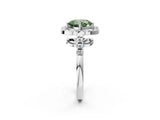 Silver Fancy Green Cushion Cut Diamond Floral Halo Split Shank Prong Setting Ring_37