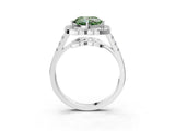 Silver Fancy Green Cushion Cut Diamond Floral Halo Split Shank Prong Setting Ring_38
