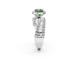 Silver Fancy Green Cushion Cut Diamond Halo Ring with Round Split Shank and Prong Setting_2