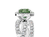 Silver Fancy Green Cushion Cut Diamond Halo Ring with Round Split Shank and Prong Setting_5
