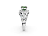 Silver Fancy Green Cushion Cut Diamond Halo Ring with Split Shank and Bezel Accents and Four-Prong Setting_8