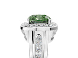 Silver Fancy Green Cushion Cut Diamond Halo Ring with Split Shank and Bezel Accents and Prong Setting_11
