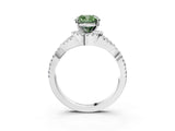 Silver Fancy Green Cushion Cut Diamond  Halo Twist Band Solitaire Prong Setting Ring_15