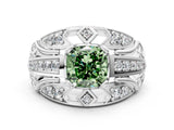Silver Fancy Green Cushion Cut Diamond Pave Art Deco Split Shank Ring with Four-Prong Setting_6