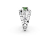 Silver Fancy Green Cushion Cut Diamond Pave Art Deco Split Shank Ring with Four-Prong Setting_8