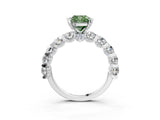 Silver Fancy Green Cushion Cut Diamond Side Stone Engagement Ring with Four-Prong Setting_19