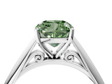 Silver Fancy Green Cushion Cut Diamond Solitaire Engagement Ring with Cathedral Setting and Four-Prong Mount_4