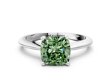 Silver Fancy Green Cushion Cut Diamond Solitaire Engagement Ring with Classic Band and Four-Prong Setting_12