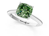 Silver Fancy Green Cushion Cut Diamond Solitaire Engagement Ring with Classic Band and Four-Prong Setting_13