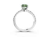 Silver Fancy Green Cushion Cut Diamond Solitaire Pavé Engagement Ring with Round Band and Prong Setting_5