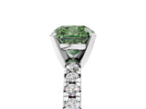 Silver Fancy Green Cushion Cut Diamond Solitaire Pavé Engagement Ring with Round Band and Prong Setting_7