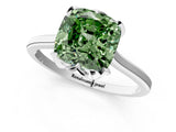 Silver Fancy Green Cushion Cut Diamond Solitaire Ring with Flower Prong Setting and Classic Band_1
