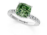 Silver Fancy Green Cushion Cut Diamond Solitaire Ring with Round  Pavé Band and Four-Prong Setting_50