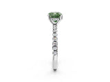 Silver Fancy Green Cushion Cut Diamond Solitaire Ring with Round  Pavé Band and Four-Prong Setting_51