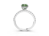 Silver Fancy Green Cushion Cut Diamond Solitaire Ring with Round  Pavé Band and Four-Prong Setting_64