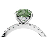 Silver Fancy Green Cushion Cut Diamond Solitaire Ring with Round  Pavé Band and Four-Prong Setting_65