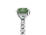 Silver Fancy Green Cushion Cut Diamond Solitaire Ring with Round  Pavé Band and Four-Prong Setting_66