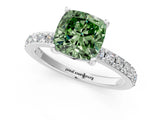 Silver Fancy Green Cushion  Cut Diamond Solitaire with Pave Band and Four-Prong Setting 1