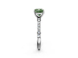 Silver Fancy Green Cushion  Cut Diamond Solitaire with Pave Band and Four-Prong Setting 2