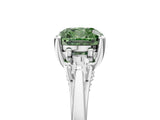 Silver Fancy Green Cushion Cut Diamond Three-Stone Engagement Ring with Prong Setting and Pavé Band_11