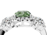 Silver Fancy Green Cushion Cut Diamond Three-Stone Halo Ring with Prong Setting and Pavé Accents_10